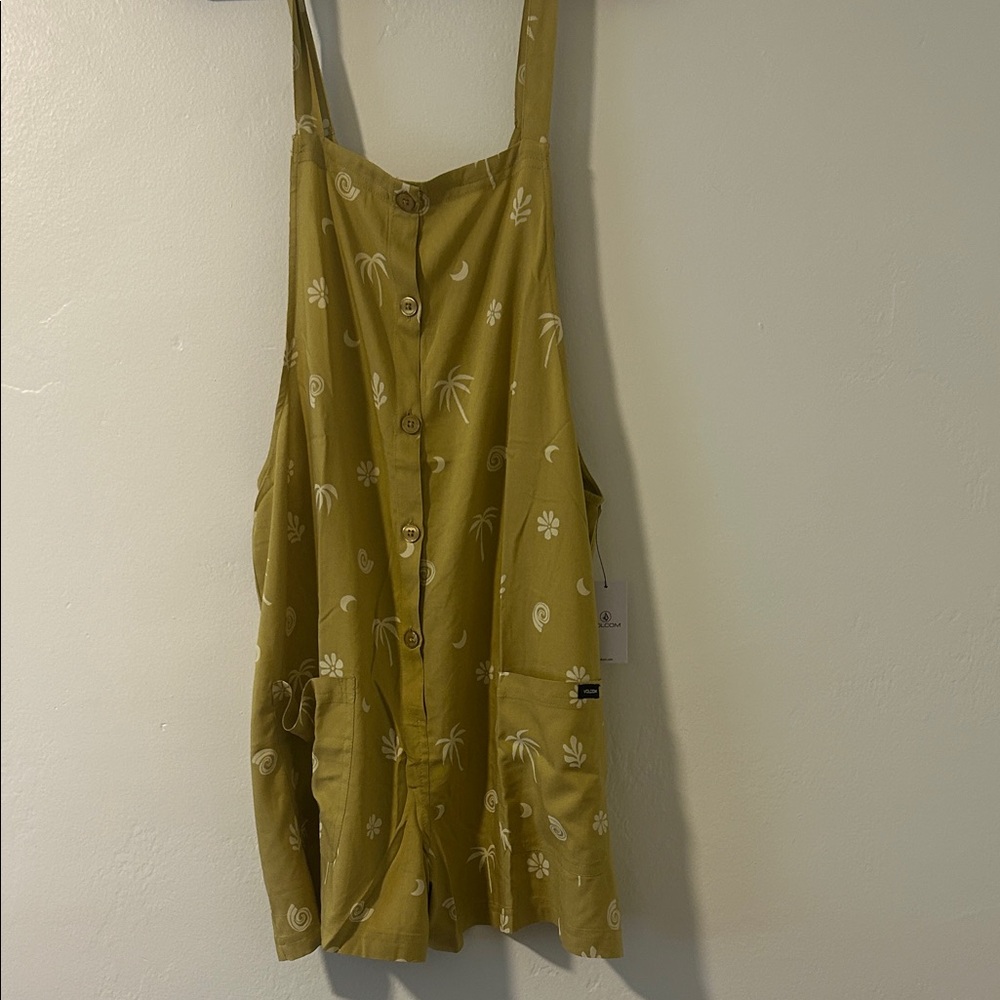 Volcom Olive Green Floral Print Romper